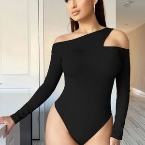 Women's asymmetrical neck cut out shoulder bodysuit